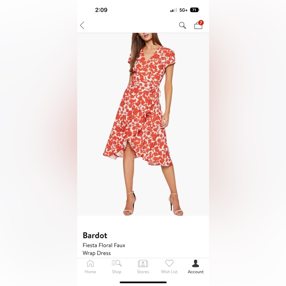 BARDOT red floral midi wrap dress